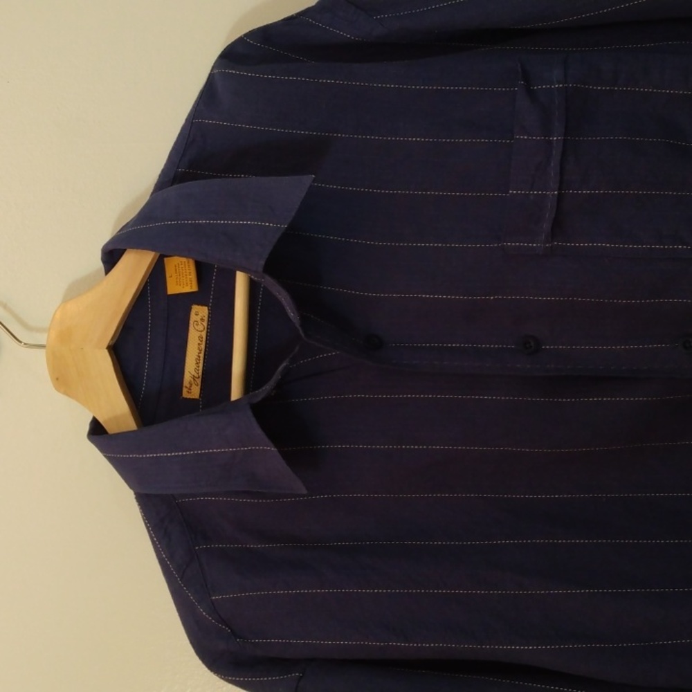 The Havanera Co. Blue/White Stripe Linen/Rayon Summer Shirt (Large)